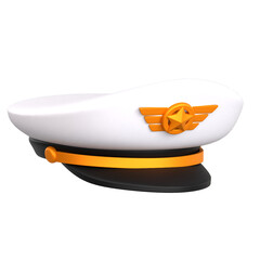 3D Render White naval captain hat with orange band and insignia; ideal for maritime branding and promotional visuals.