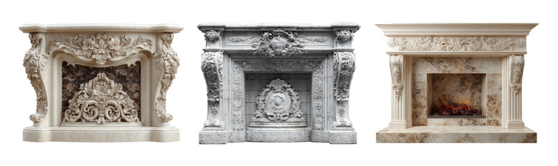 Obraz premium Elegant Collection of Isolated Fireplaces on Transparent Background