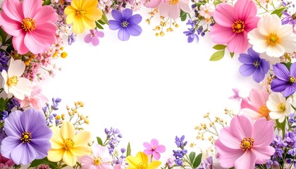 Fototapeta premium Colorful flower border on white background
