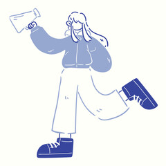 Vector illustration of a girl with megaphone in hand