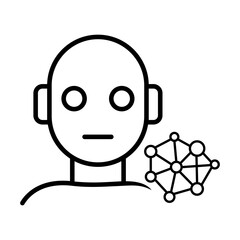 Artificial Intelligence Robot Face with Neural Network Symbol for Future Technology