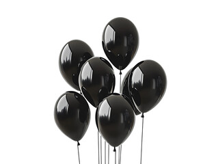 Six black balloons bunch isolated on transparent background