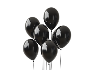 Six black balloons bunch isolated on transparent background