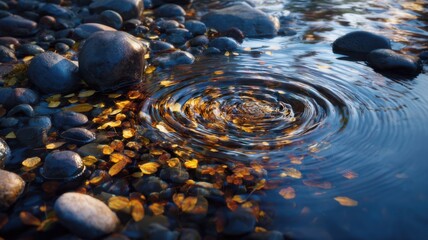 Blue Water Ripples with Rocks in Natural Stream