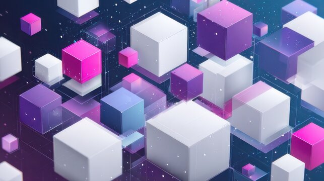 Fototapeta Modern Abstract 3D Geometric Cubes with Purple Glow