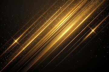 Abstract golden light streaks and shimmering particles on a dark background