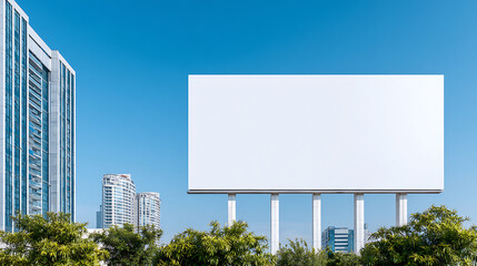 Obraz premium blank billboard mockup on urban street facade for advertising, branding or marketing campaign. empty advertising banner board ready for your logotype, poster design, retail advertisement.