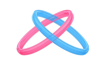 Naklejka premium Intertwined pink and blue translucent rings, symbolizing unity, connection, and harmony, isolated on transparent background, modern abstract design, minimalistic and vibrant