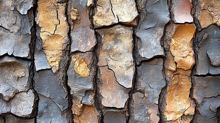 Fototapeta premium Detailed macro photograph of tree bark texture featuring cracks and natural patterns