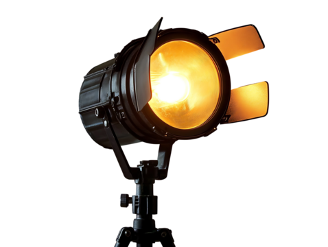 Studio spotlight lamp on tripod isolated on transparent background