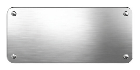 Brushed Metal Plate With Rounded Corners and Four Rivets on a Transparent Background, PNG