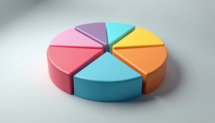 Obraz premium Colorful 3D pie chart with multiple segments on solid grey background. Generative AI illustration represents business growth, financial strategy, data analysis with vibrant colors, geometric,
