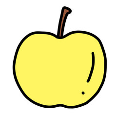 手描き線画の可愛いデフォルメされた黄色いりんごのイラスト