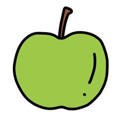 手描き線画の可愛いデフォルメされた青りんごのイラスト