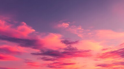 Naklejka premium A vibrant sunset sky, filled with soft pink and purple hues, displays a beautiful array of clouds.