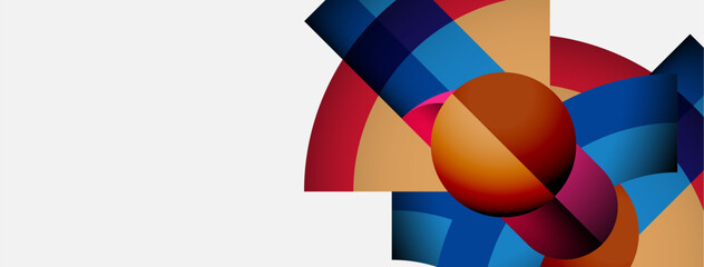 Obraz premium Abstract geometric shapes, vibrant colors, orange sphere dominates composition. Modern design, clean lines, minimalist aesthetic.