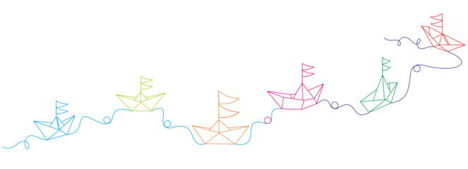 Continuous line drawing paper boat. Vector illustration.