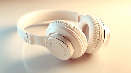 Sleek, white headphones rest on a soft, pastel-toned surface, showcasing a modern design.