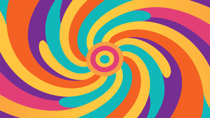 Psychedelic Swirl Pattern with Concentric Circles in Vibrant Retro Colors abstract transparency background
