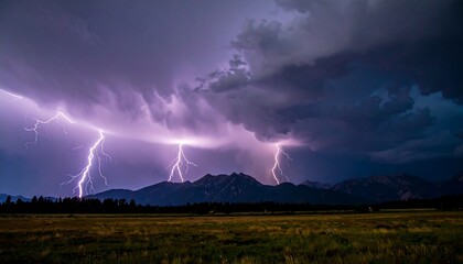 Dramatic lightning storm over a mountain range