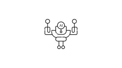 AI Technology Black Outline Icon Animation – Modern Artificial Intelligence Symbol Isolated in 4K Stock Video. - Powered by Adobe