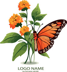Butterfly weed with flower logo icon vector .