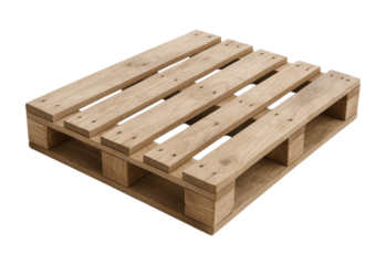 A new, clean, empty wooden shipping pallet for cargo and logistics, shown from a perspective angle, Isolated on Transparent Background, PNG