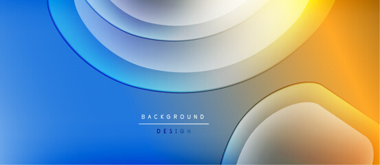 Abstract background features flowing curves, gradient colors. Blue transitions to orange, creating dynamic visual effect. Minimalist design.
