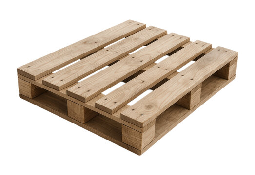 A new, clean, empty wooden shipping pallet for cargo and logistics, shown from a perspective angle, Isolated on Transparent Background, PNG