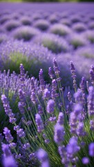 Obraz premium Lavender in the Wind - Mobile Wallpaper: Experience the soothing beauty of swaying lavender fields, with gentle breezes creating a dreamy, photorealistic motion perfect for your device