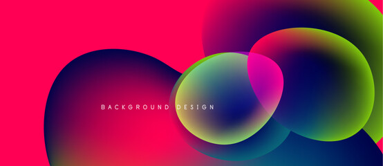 Abstract fluid shapes overlap, creating vibrant gradients. Pink, blue, green hues dominate design. Text reads background design.