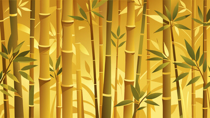 Warm, tranquil bamboo forest background with golden-yellow stalks and delicate green leaves, evoking Asian serenity, nature, Zen, and environmental beauty. Ideal for spa or decor.