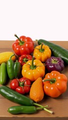 A vibrant display of healthy vegetables on a rustic table isolated on a white background