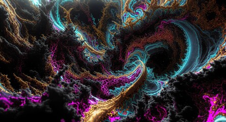 Abstract fractal art vibrant, swirling nebula texture digital artwork