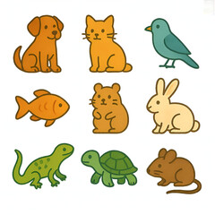 Obraz premium Cute Cartoon Colored Pet Animal Set Isolated On White Background