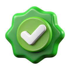 3d green check mark badge isolated on transparent background