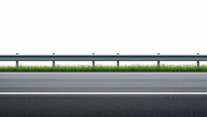 A highway guardrail with grass on a white background