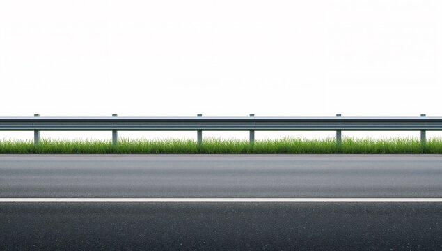 A highway guardrail with grass on a white background