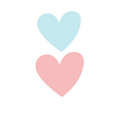 Two pastel hearts, blue and pink, simple and cute illustration, perfect for love, kids, decoration, backgrounds, projects.