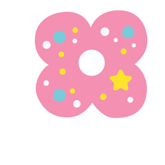 Pink flower with colorful dots, playful and cute design, perfect for kids, decoration, backgrounds, creative projects.