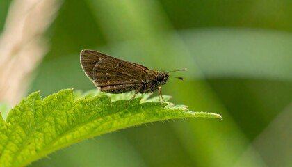 Obraz premium Close-up of a brown butterfly on a leaf (1)
