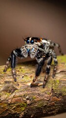 Fototapeta premium Close-up of a jumping spider on a branch