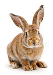 Fototapeta premium Adorable Brown Rabbit with Upright Ears on White Background