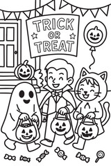 Fototapeta premium Halloween Kids Trick-or-Treating Coloring