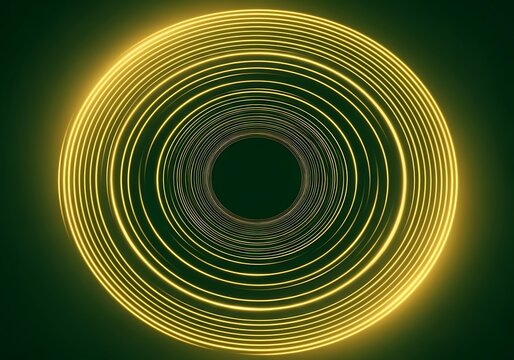 Glowing golden concentric circles with a futuristic vibe against a dark backdrop