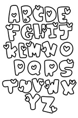 Heart themed alphabet coloring page