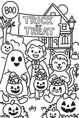 Kids Trick-or-Treating Coloring Page