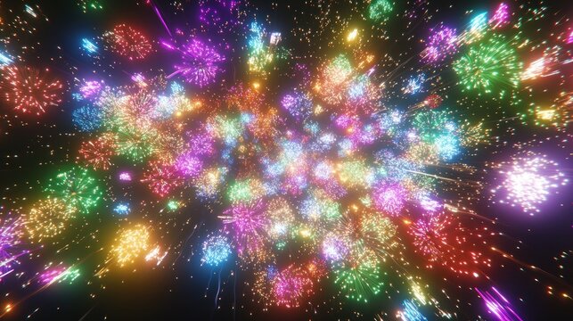 A vibrant explosion of colorful fireworks fills the frame