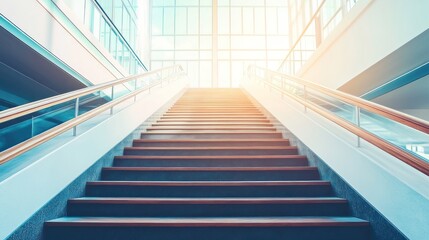 Obraz premium Wide staircase ascending to a bright light-filled interior space