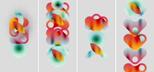 Abstract colorful shapes stacked vertically. Soft gradients, blurred edges create fluid visual impact. Modern design elements present.